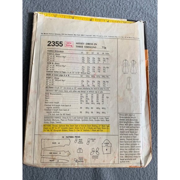 McCalls 2355 Misses Dress Pattern - 1960s Style Size 14 Bust 36 - Picture 2 of 2